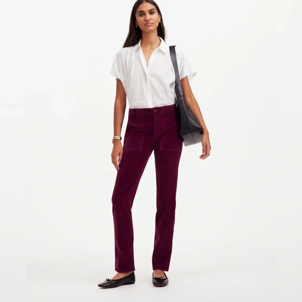 Madewell The Petite Slim Straight Trouser Pant in Garment Dye Navy Corduroy NWT
